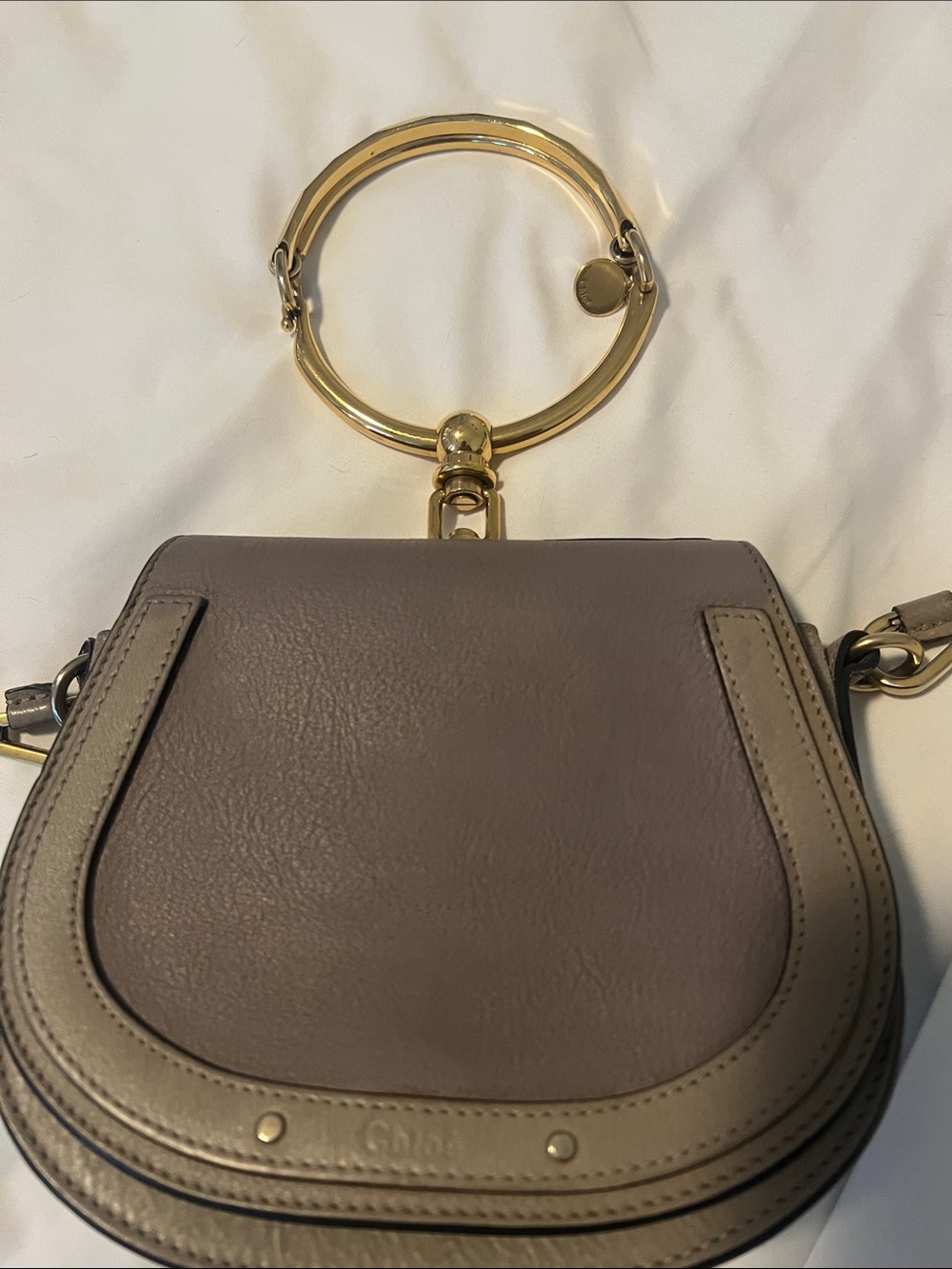 Small Beige Taupe ChloeNile Bracelet Handle Leather Shoulder Bag